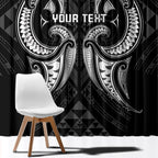 Maori Rugby Custom Ngaru Mangopare Window Curtain Black Whetu Niho Taniwha Motif