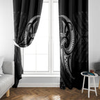 Maori Rugby Custom Ngaru Mangopare Window Curtain Black Whetu Niho Taniwha Motif