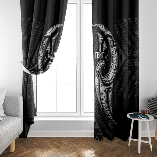 Maori Rugby Custom Ngaru Mangopare Window Curtain Black Whetu Niho Taniwha Motif