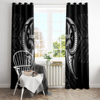 Maori Rugby Custom Ngaru Mangopare Window Curtain Black Whetu Niho Taniwha Motif