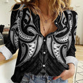 Maori Rugby Custom Ngaru Mangopare Women Casual Shirt Black Whetu Niho Taniwha Motif