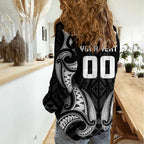 Maori Rugby Custom Ngaru Mangopare Women Casual Shirt Black Whetu Niho Taniwha Motif