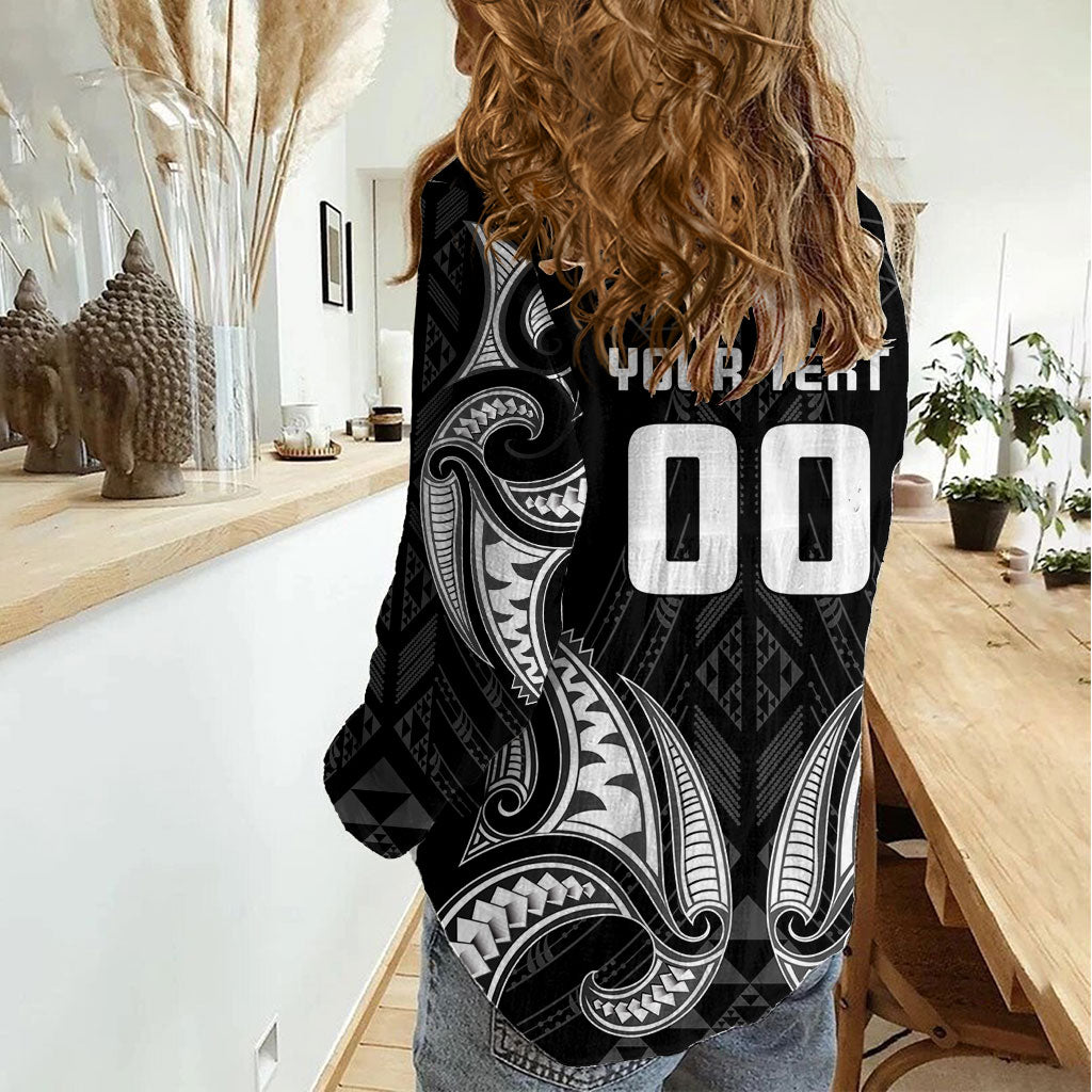 Maori Rugby Custom Ngaru Mangopare Women Casual Shirt Black Whetu Niho Taniwha Motif