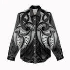 Maori Rugby Custom Ngaru Mangopare Women Casual Shirt Black Whetu Niho Taniwha Motif