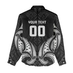 Maori Rugby Custom Ngaru Mangopare Women Casual Shirt Black Whetu Niho Taniwha Motif