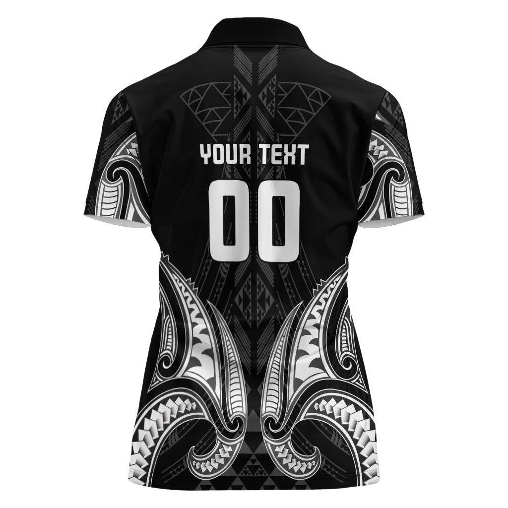 Maori Rugby Custom Ngaru Mangopare Women Polo Shirt Black Whetu Niho Taniwha Motif