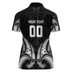 Maori Rugby Custom Ngaru Mangopare Women Polo Shirt Black Whetu Niho Taniwha Motif
