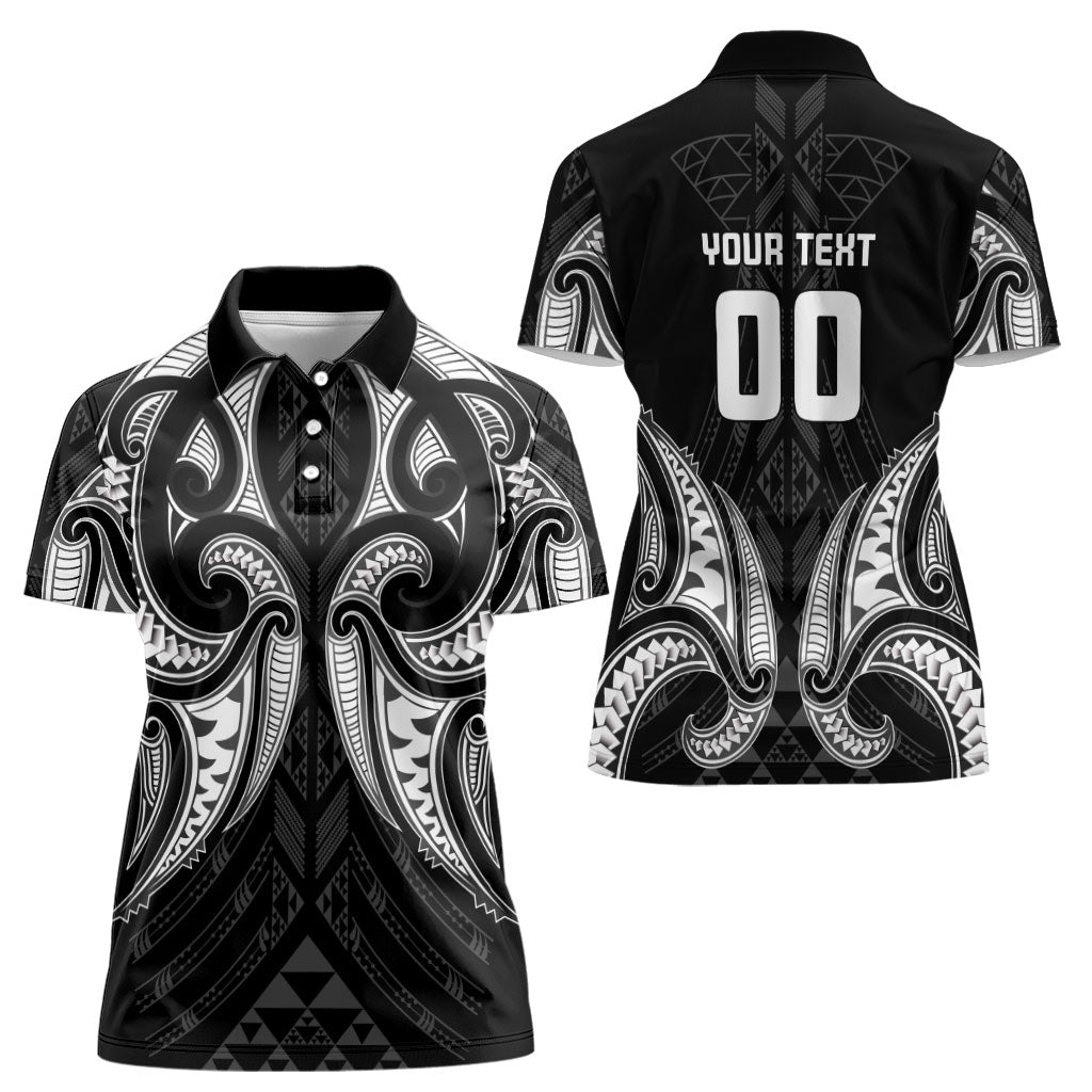 Maori Rugby Custom Ngaru Mangopare Women Polo Shirt Black Whetu Niho Taniwha Motif