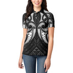 Maori Rugby Custom Ngaru Mangopare Women Polo Shirt Black Whetu Niho Taniwha Motif