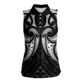 Maori Rugby Custom Ngaru Mangopare Women Sleeveless Polo Shirt Black Whetu Niho Taniwha Motif