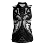 Maori Rugby Custom Ngaru Mangopare Women Sleeveless Polo Shirt Black Whetu Niho Taniwha Motif