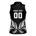 Maori Rugby Custom Ngaru Mangopare Women Sleeveless Polo Shirt Black Whetu Niho Taniwha Motif