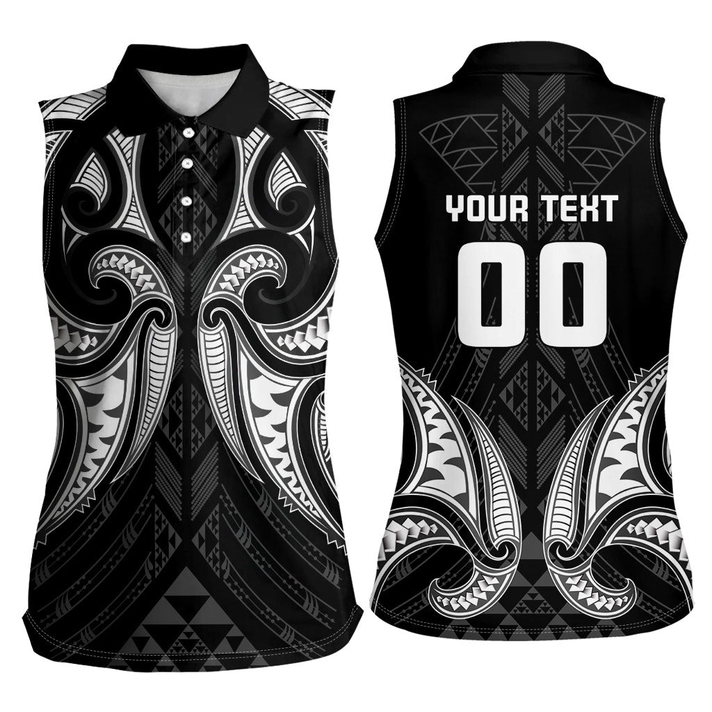 Maori Rugby Custom Ngaru Mangopare Women Sleeveless Polo Shirt Black Whetu Niho Taniwha Motif