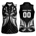 Maori Rugby Custom Ngaru Mangopare Women Sleeveless Polo Shirt Black Whetu Niho Taniwha Motif