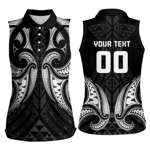 Maori Rugby Custom Ngaru Mangopare Women Sleeveless Polo Shirt Black Whetu Niho Taniwha Motif
