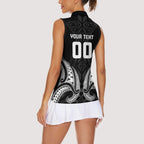 Maori Rugby Custom Ngaru Mangopare Women Sleeveless Polo Shirt Black Whetu Niho Taniwha Motif