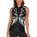 Maori Rugby Custom Ngaru Mangopare Women Sleeveless Polo Shirt Black Whetu Niho Taniwha Motif