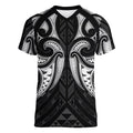 Maori Rugby Custom Ngaru Mangopare Women V-Neck T-Shirt Black Whetu Niho Taniwha Motif