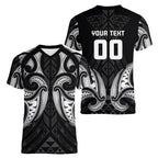 Maori Rugby Custom Ngaru Mangopare Women V-Neck T-Shirt Black Whetu Niho Taniwha Motif