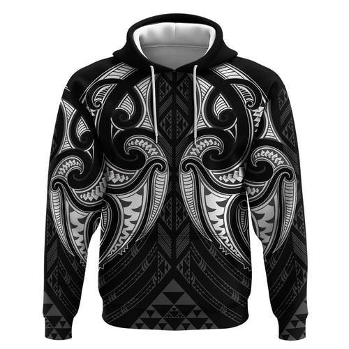 Maori Rugby Custom Ngaru Mangopare Zip Hoodie Black Whetu Niho Taniwha Motif