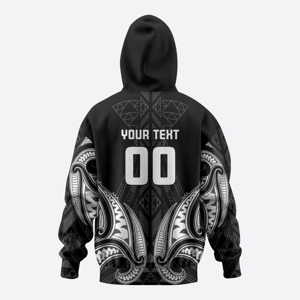 Maori Rugby Custom Ngaru Mangopare Zip Hoodie Black Whetu Niho Taniwha Motif