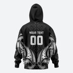 Maori Rugby Custom Ngaru Mangopare Zip Hoodie Black Whetu Niho Taniwha Motif