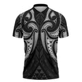Maori Rugby Custom Ngaru Mangopare Zipper Polo Shirt Black Whetu Niho Taniwha Motif