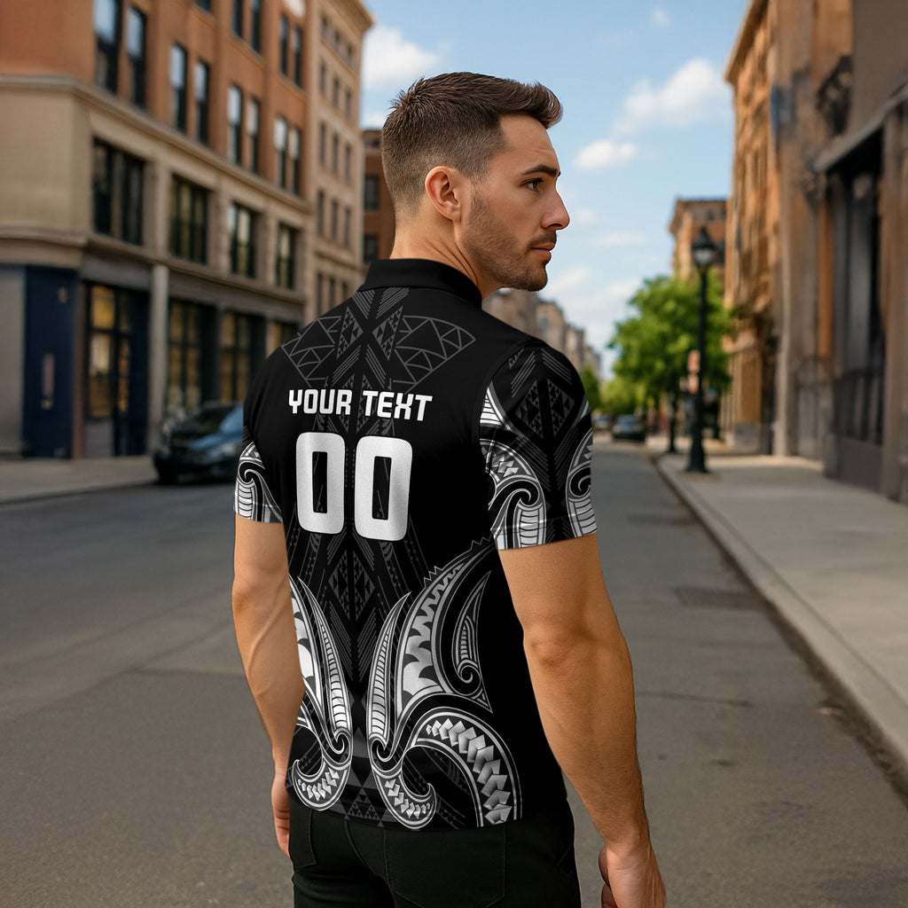 Maori Rugby Custom Ngaru Mangopare Zipper Polo Shirt Black Whetu Niho Taniwha Motif