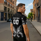Maori Rugby Custom Ngaru Mangopare Zipper Polo Shirt Black Whetu Niho Taniwha Motif