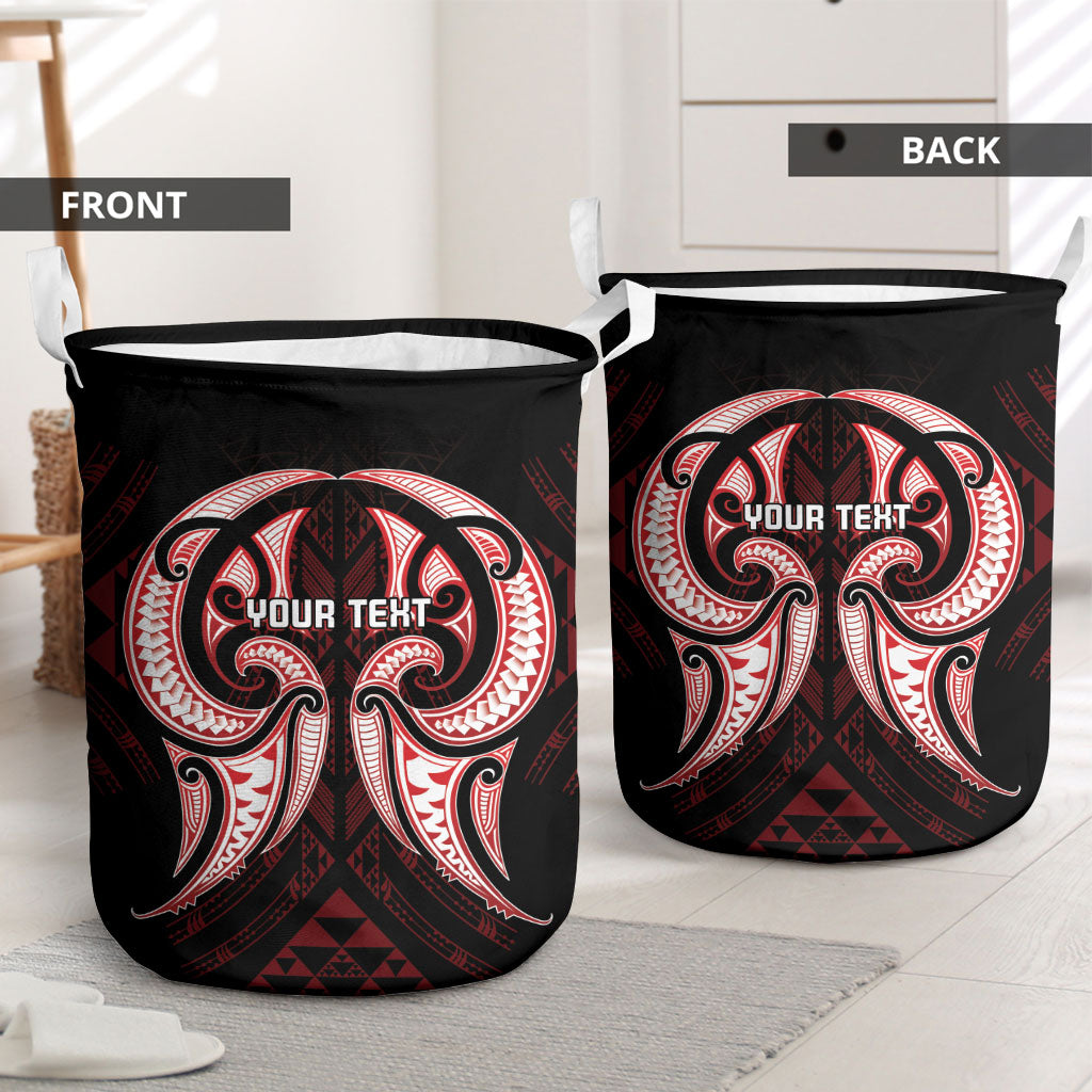 Maori Rugby Custom Ngaru Mangopare Laundry Basket Black Red Whetu Niho Taniwha Motif