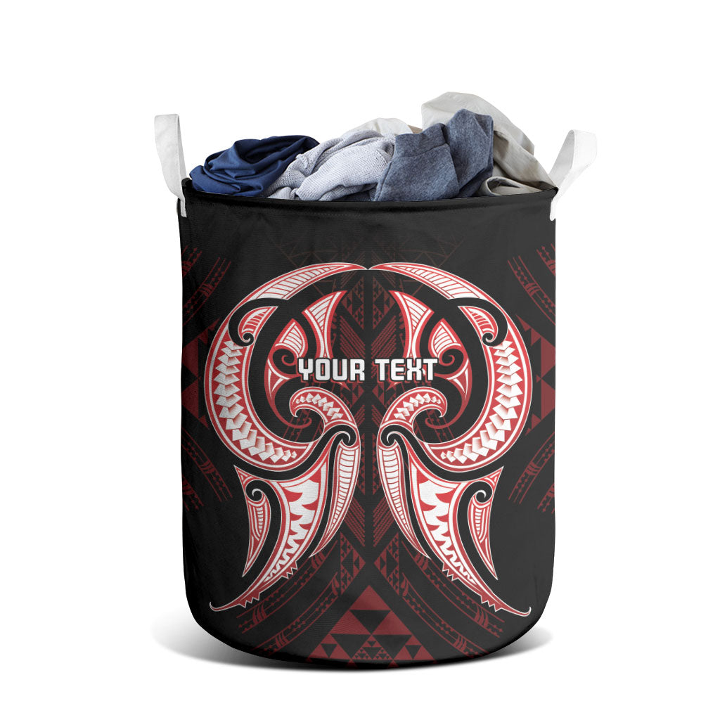 Maori Rugby Custom Ngaru Mangopare Laundry Basket Black Red Whetu Niho Taniwha Motif