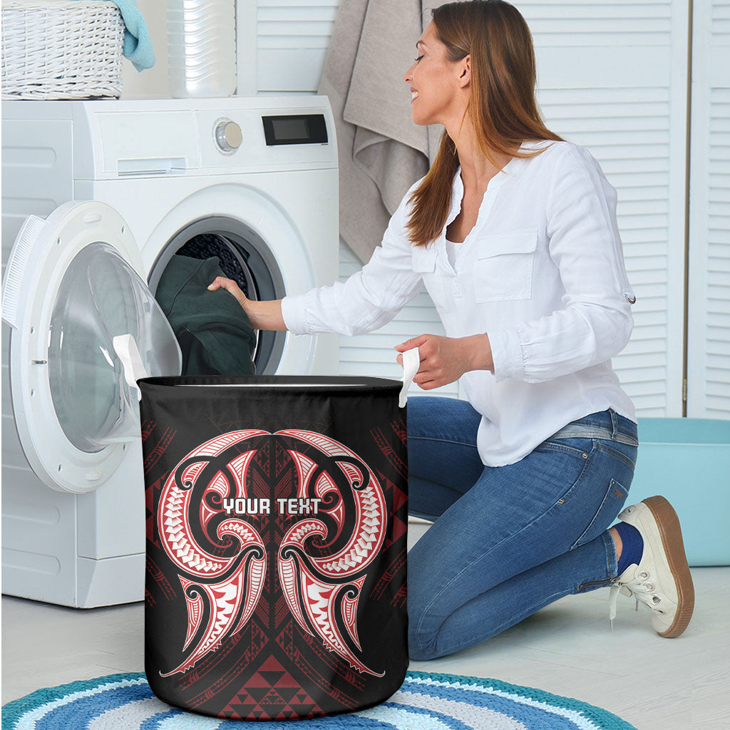 Maori Rugby Custom Ngaru Mangopare Laundry Basket Black Red Whetu Niho Taniwha Motif