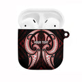 Maori Rugby Custom Ngaru Mangopare AirPods Case Black Red Whetu Niho Taniwha Motif