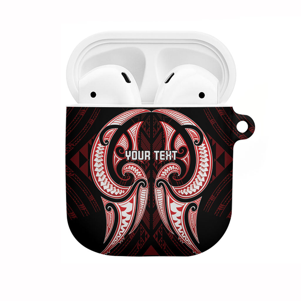 Maori Rugby Custom Ngaru Mangopare AirPods Case Black Red Whetu Niho Taniwha Motif