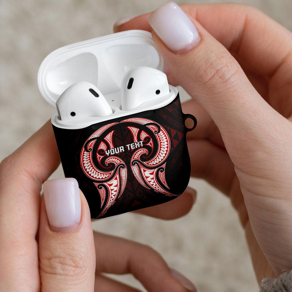 Maori Rugby Custom Ngaru Mangopare AirPods Case Black Red Whetu Niho Taniwha Motif