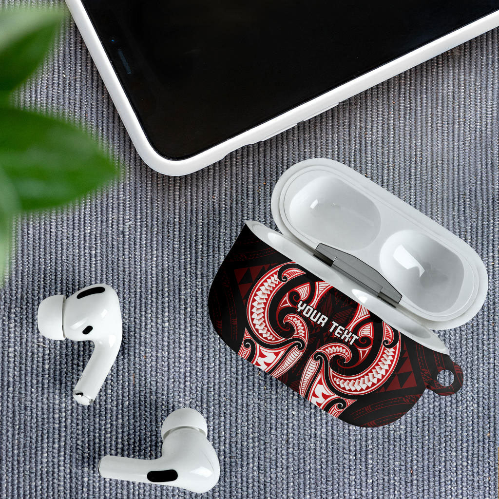 Maori Rugby Custom Ngaru Mangopare AirPods Case Black Red Whetu Niho Taniwha Motif