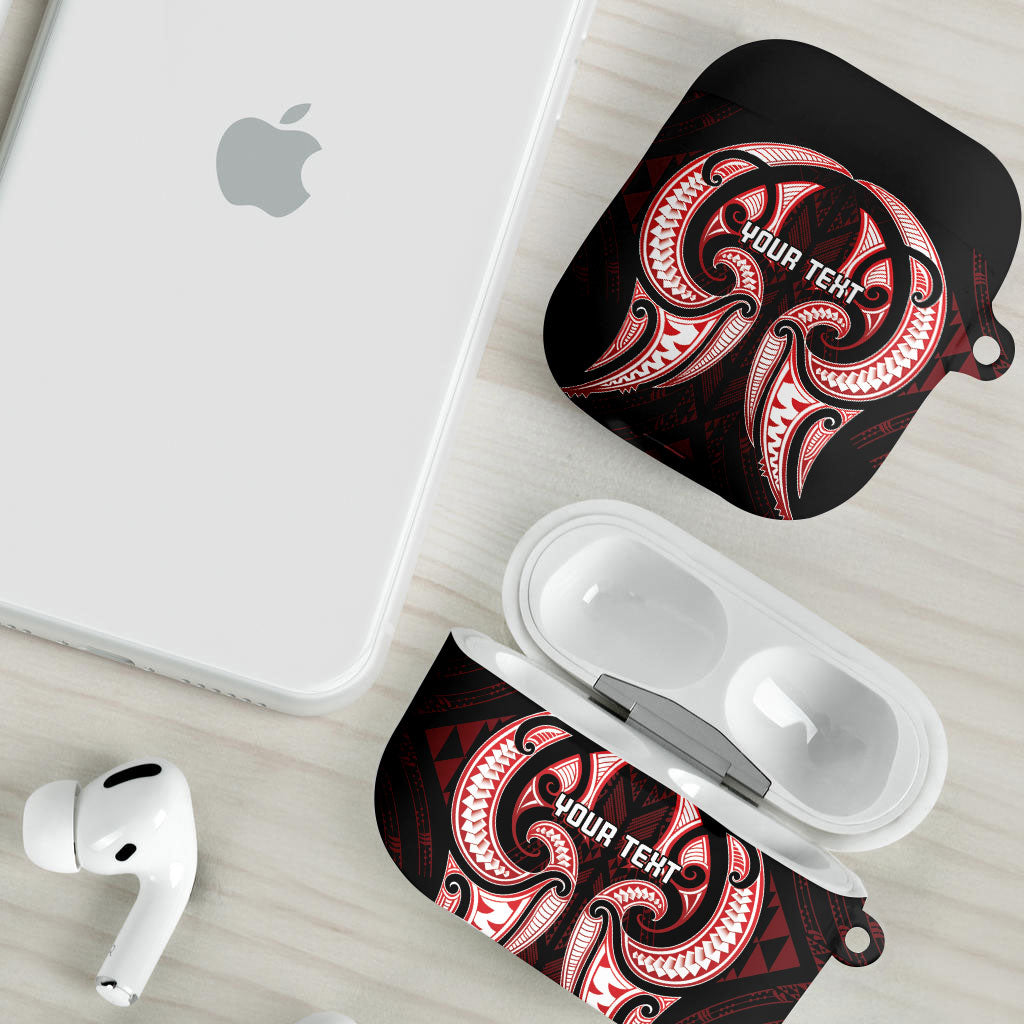 Maori Rugby Custom Ngaru Mangopare AirPods Case Black Red Whetu Niho Taniwha Motif