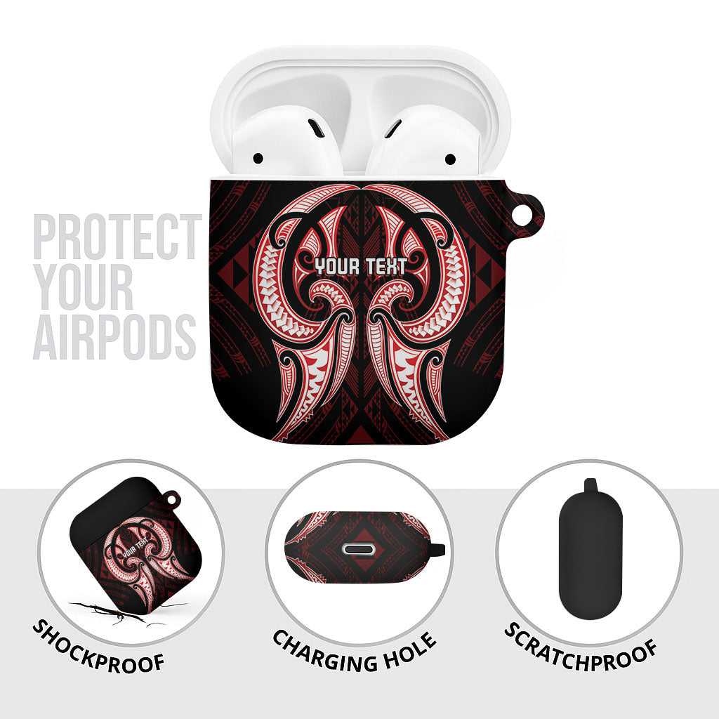 Maori Rugby Custom Ngaru Mangopare AirPods Case Black Red Whetu Niho Taniwha Motif