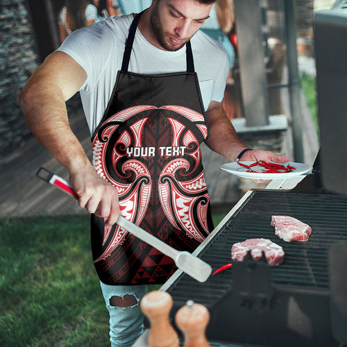 Maori Rugby Custom Ngaru Mangopare Apron Black Red Whetu Niho Taniwha Motif