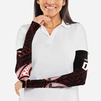 Maori Rugby Custom Ngaru Mangopare Arm Sleeves Black Red Whetu Niho Taniwha Motif
