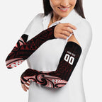 Maori Rugby Custom Ngaru Mangopare Arm Sleeves Black Red Whetu Niho Taniwha Motif