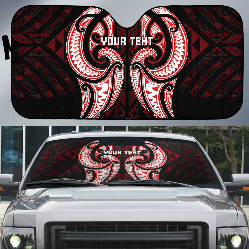 Maori Rugby Custom Ngaru Mangopare Auto Sun Shade Black Red Whetu Niho Taniwha Motif