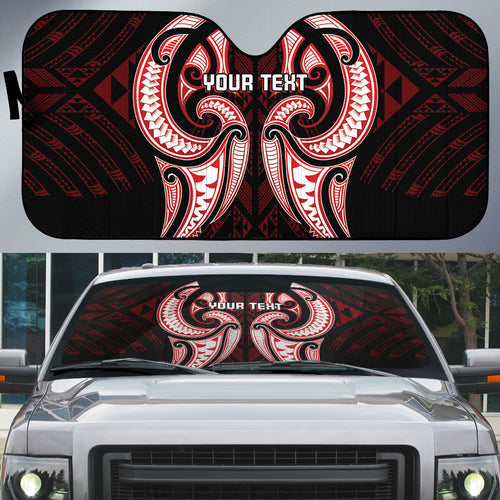 Maori Rugby Custom Ngaru Mangopare Auto Sun Shade Black Red Whetu Niho Taniwha Motif