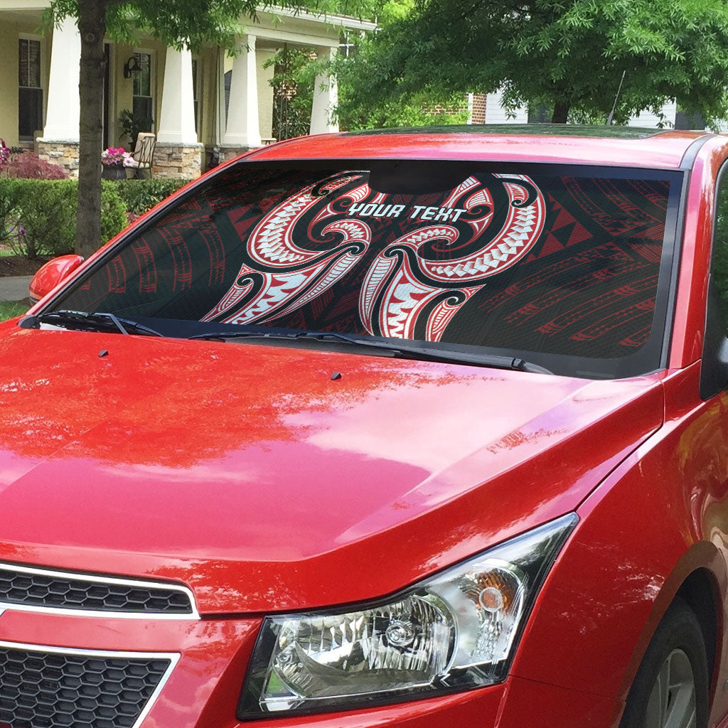 Maori Rugby Custom Ngaru Mangopare Auto Sun Shade Black Red Whetu Niho Taniwha Motif