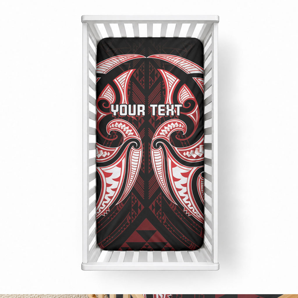 Maori Rugby Custom Ngaru Mangopare Baby Bed Cover Black Red Whetu Niho Taniwha Motif
