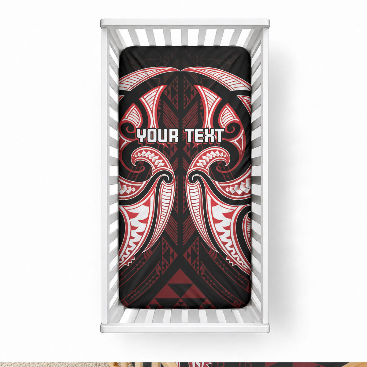 Maori Rugby Custom Ngaru Mangopare Baby Bed Cover Black Red Whetu Niho Taniwha Motif