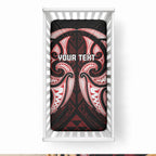 Maori Rugby Custom Ngaru Mangopare Baby Bed Cover Black Red Whetu Niho Taniwha Motif