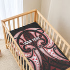 Maori Rugby Custom Ngaru Mangopare Baby Bed Cover Black Red Whetu Niho Taniwha Motif