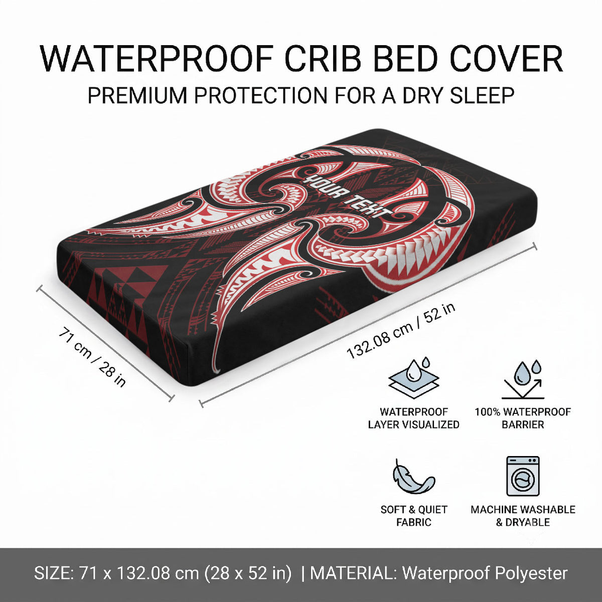 Maori Rugby Custom Ngaru Mangopare Baby Bed Cover Black Red Whetu Niho Taniwha Motif