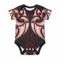 Maori Rugby Custom Ngaru Mangopare Baby Onesie Black Red Whetu Niho Taniwha Motif